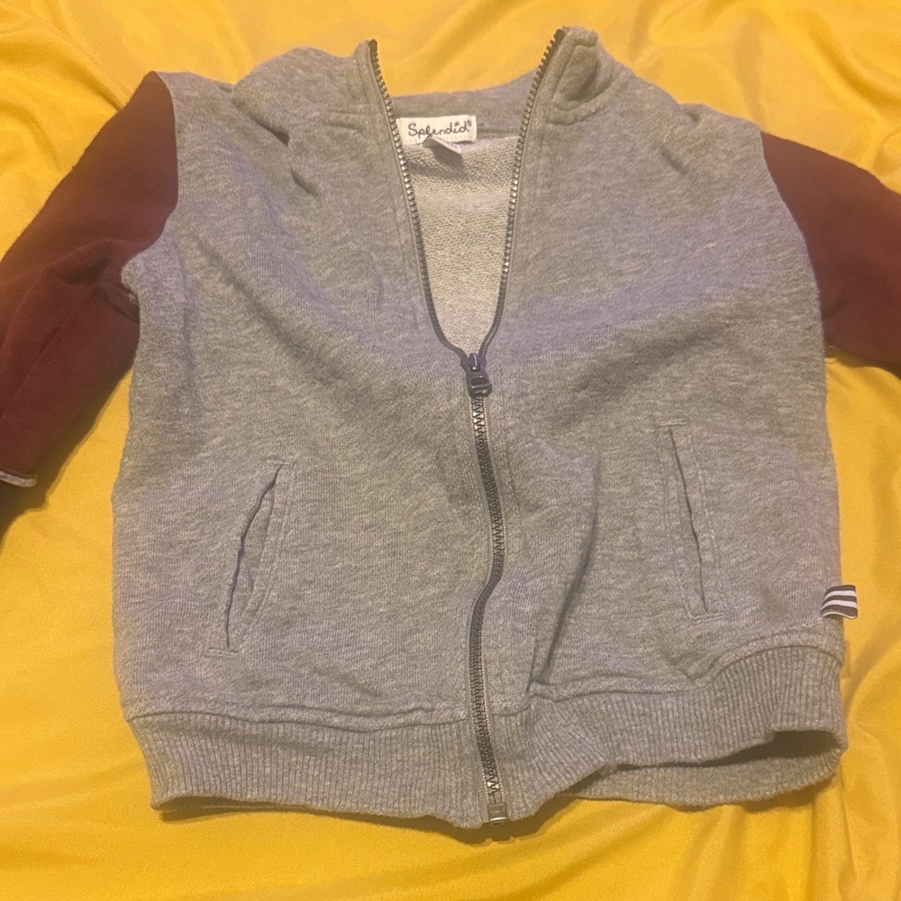 Splendid Gray and Maroon Kids Zip-Up Hoodie